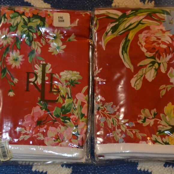 2 NEW in Package RALPH LAUREN Belle Harbor Red Floral KING Pillow Shams Cotton - Picture 6 of 6
